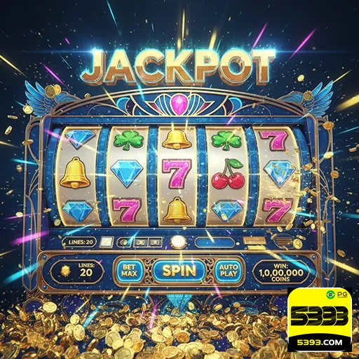 Imagem de uma máquina de caça-níqueis no site 5393, com cores vibrantes e símbolos tradicionais de slots.